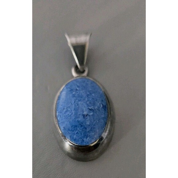 Vintage Sterling Silver 925 Maxico Blue Stone 2" Drop Pendent 15 Grams - Picture 1 of 6